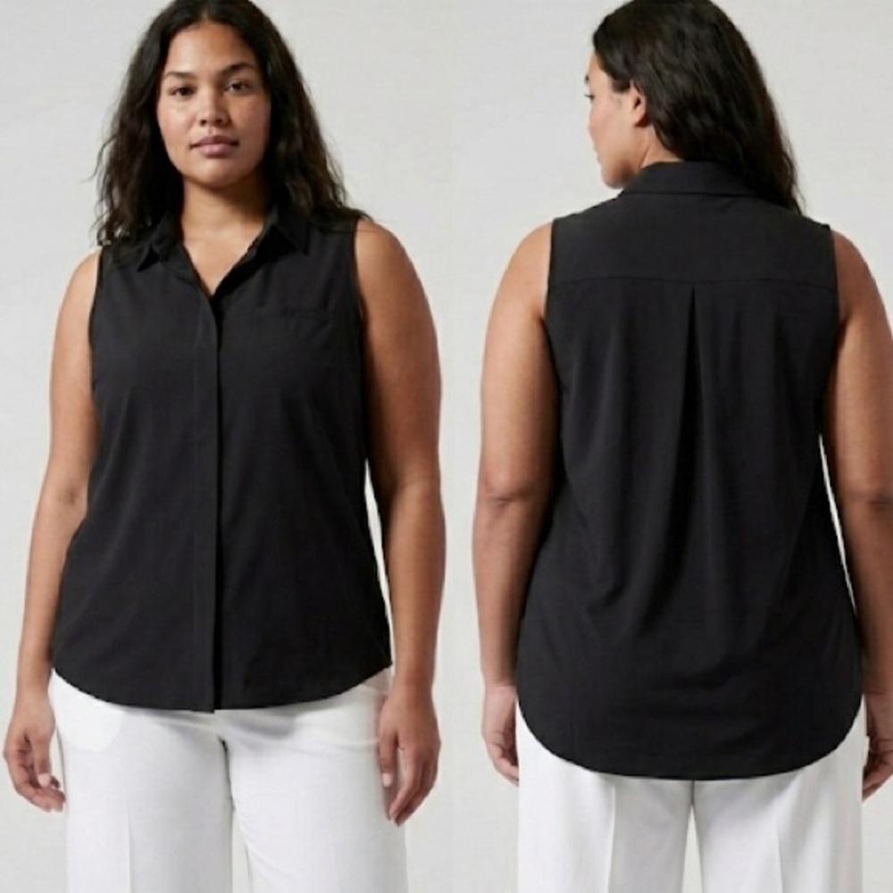 Athleta Urbanite Black Sleeveless Button Down Shirt 2X Minimalist Neutral Summer